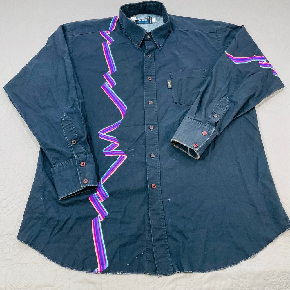 Brooks Dunn Button Shirt Mens XL 17 1/2 35 Panhandle Slim Western Black Abstract